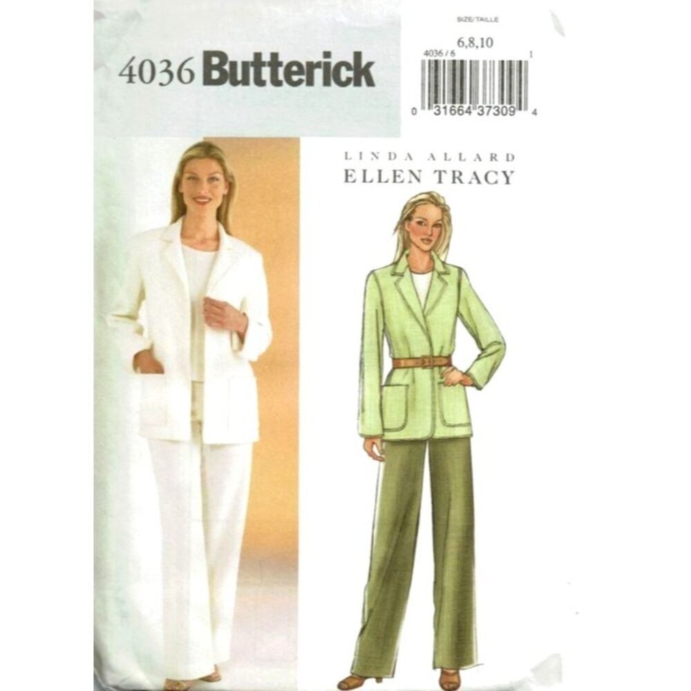 Butterick Sewing Pattern 4036‎ Misses Jacket Pants Size 6-10